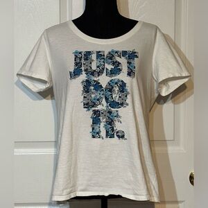 Nike Women's "Just Do It" Floral Graphic T-Shirt - White/Blue - Size XL